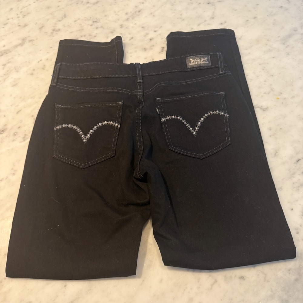 Levis Mid Rise Skinny Jeans Womens 31x32 Black Embroidered Pockets 58575-0013